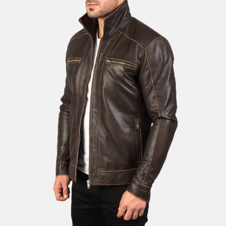 Mens Hudson Brown Leather Biker Jacket7945-3-1577872390410